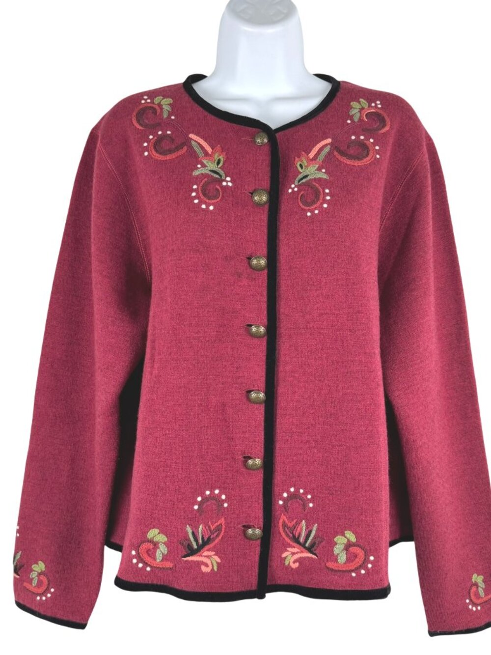 Icelandic Design Cardigan Sweater Womens Large Wool Embroidered Floral CJ-2424